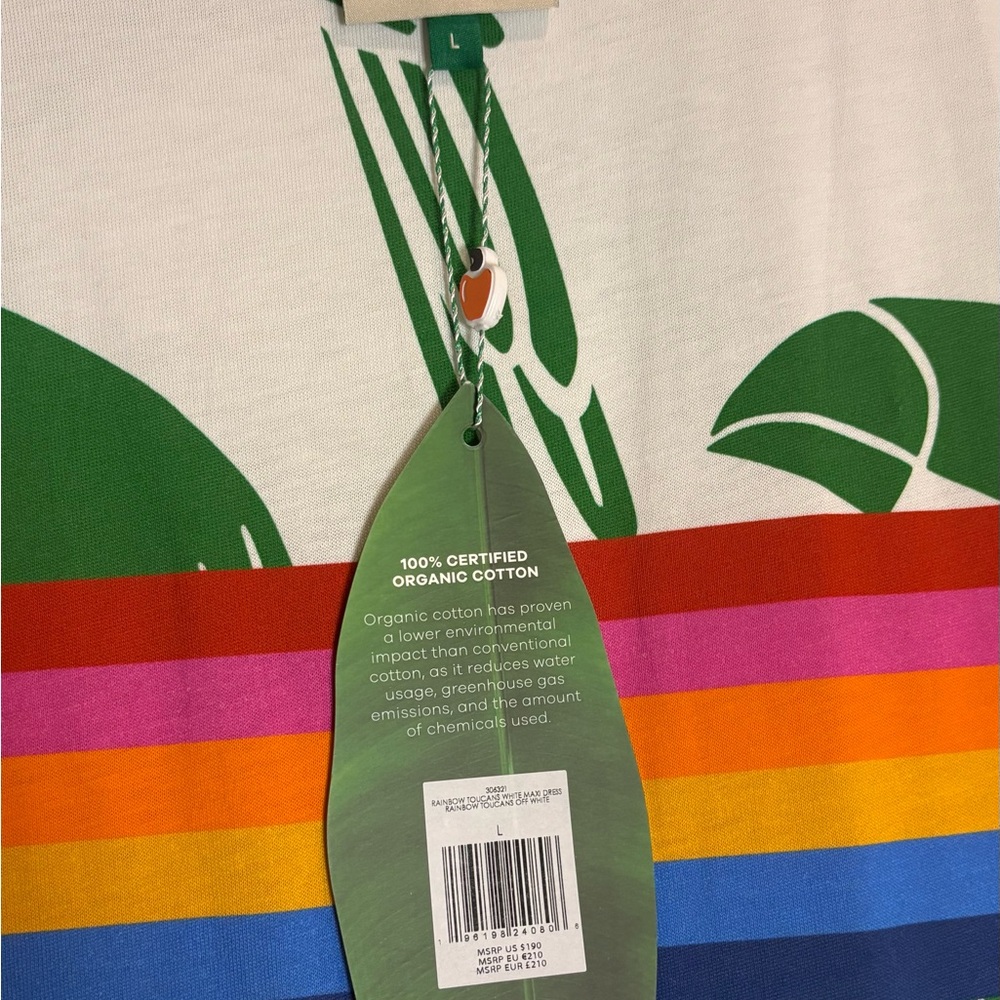 FARM RIO NWT Off-White Rainbow Toucans Organic Cotton Maxi Dress Size Large - Picture 7 of 9